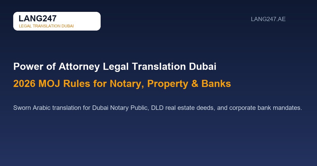 Power of Attorney Legal Translation in Dubai: 2026 MOJ Rules for Notary Public, Real Estate & Bank Representation
