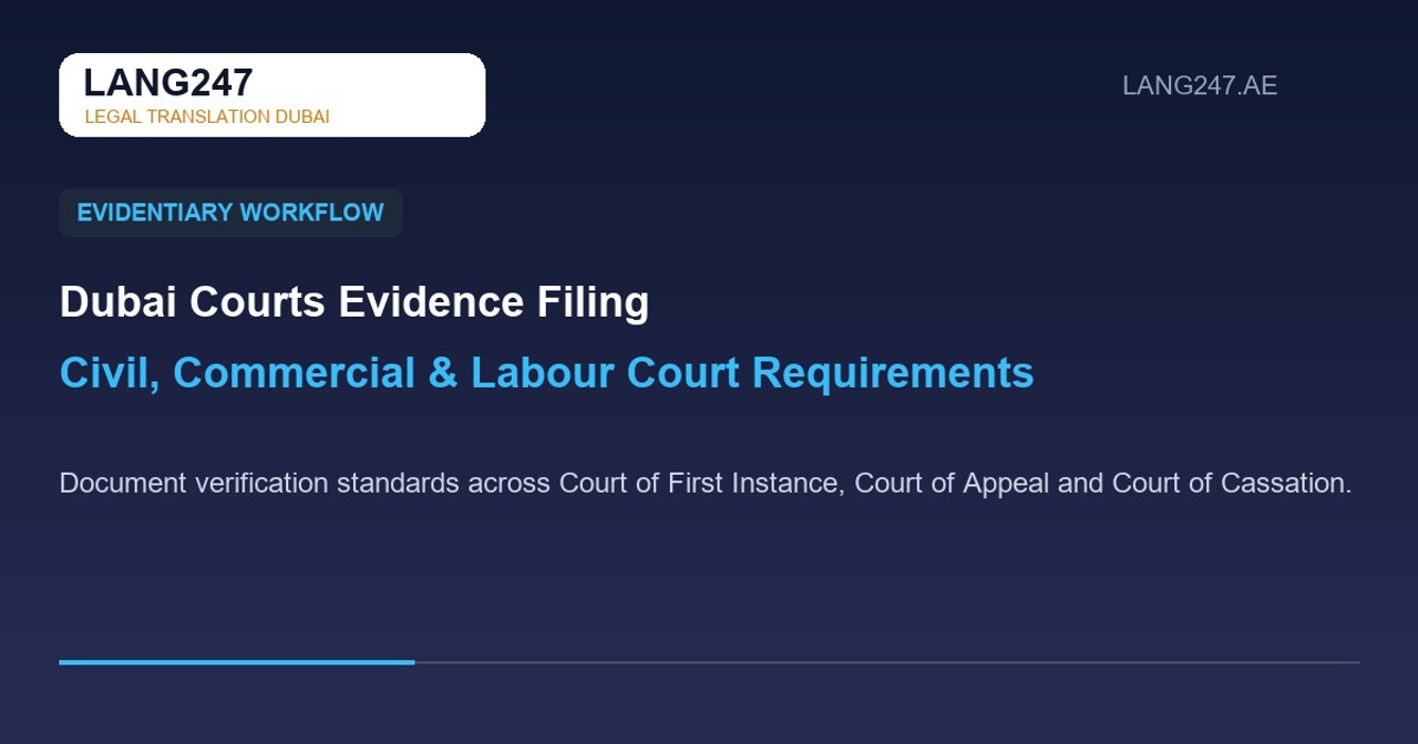 procedural chart outlining litigation legal translation filing stages across Dubai Courts tiers