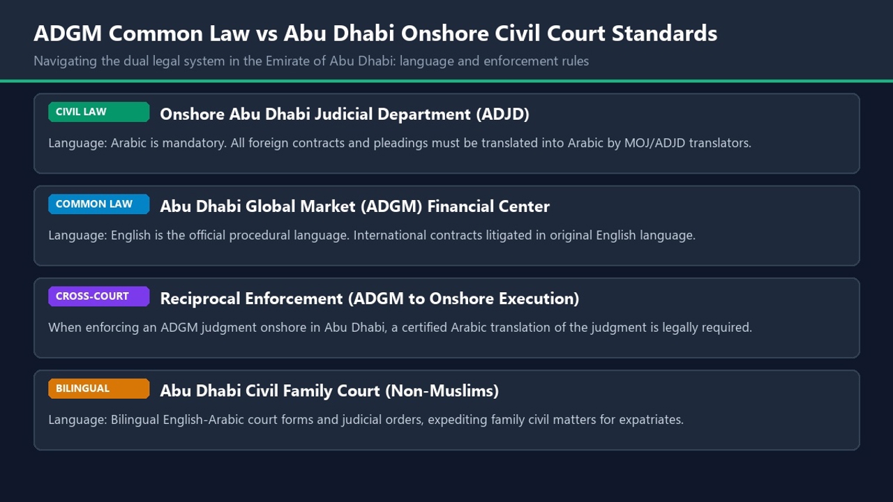 ADGM Common Law vs Onshore ADJD Civil Court Legal Translation Standards